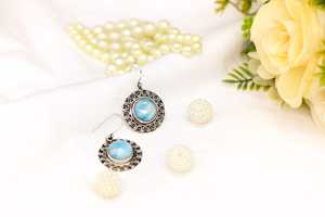 ต่างหูห้อยทรงหยดน้ำ ลาริมาร์ วินเทจ พรีเมียม พลอยธรรมชาติ ทำมือ เงินแท้ 925 ป้องกันอาการแพ้ ของขวัญสำหรับผู้หญิง งานแต่งงาน งานปาร์ตี้ - Product Image 3