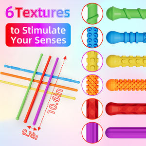 실리콘 감각 스틱 6개 세트, 어린이 및 성인 스트레스 불안 완화 자폐증 ADHD 진정용 유연한 피젯 감압 장난감 - Product Image 5