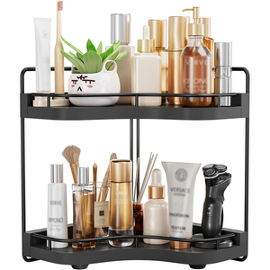 Organizzatore da Bagno a 2 Livelli a Forma di Ventaglio, Rustico, con Fori per Viti Incorporati, Stabile e Sicuro, Mensola in Legno per Trucchi - Product Image 4