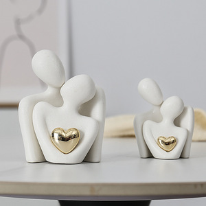 Romantisch Zwart Wit Keramiek Knuffelend Paar Beeldjes Beeldjes Voor Plank En Tafel