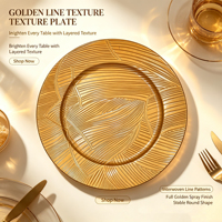 Assiette de présentation en plastique PP dorée sur mesure, motif abstrait feuille en relief, pour décoration de table de mariage ou de fêtes