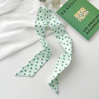Écharpe fine en soie imprimée numériquement à carreaux verts frais, accessoire de mode féminin doux pour les cheveux tressés et les poignets