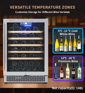 53-Bottle Built-In Wine Cooler | Black Mini Fridge Freezer For Wine Cellar Storage