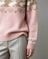 Pull en tricot Fair Isle pour femme, motif lapin mignon et nœud jacquard, col rond, chaud pour l'hiver, vêtements en tricot pour femmes