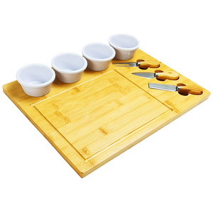 Ensemble de planches à charcuterie <span class=keywords><strong>vintage</strong></span> en bambou, planche de service en bois pour steak avec couteau, coupelle à sauce et bols en céramique pour blocs de découpe - Product Image 1