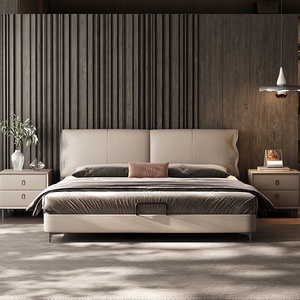 Letto Matrimoniale Moderno di Lusso in Vera Pelle Italiana con Testiera Imbottita per Villa e Camera da Letto Principale - Product Image 2