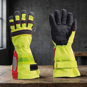 <b>Fire</b> Fighting Safety Gloves PU Material <b>7</b> oz Thickness Silicone-free Raised Micro-Diamond Texture Adjustable Wristband 28cm - Product Image 3