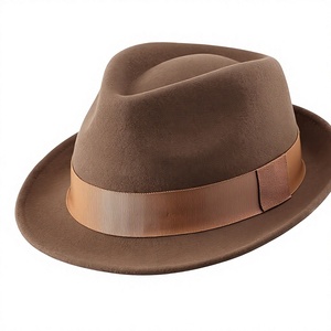 Black Wool Felt Fedora Hat Ribbon Band Adjustable Wide Brim Unisex Classic Style for Party Outdoor Travel - Product Image 1