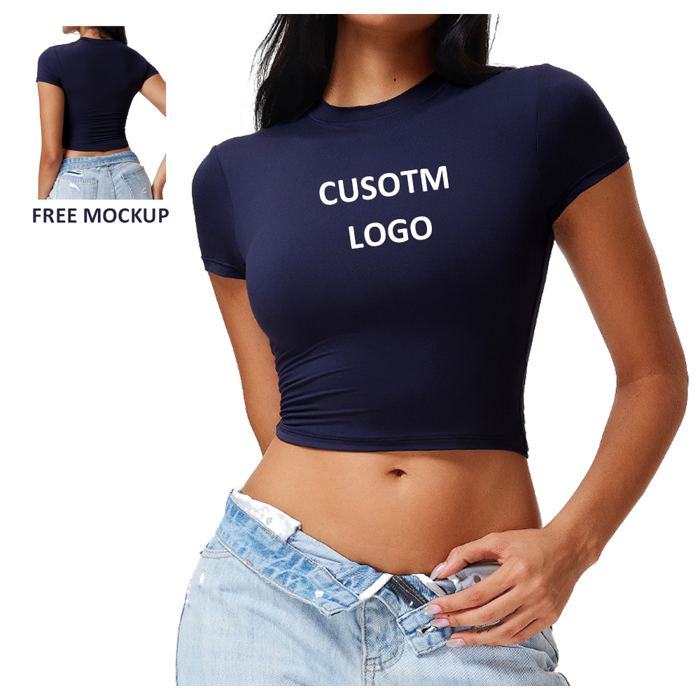 Custom Short-sleeved Spandex/Nylon Solid Fitness Training Slim T Shirt Women's Summer Crop Top Yoga Sports T-shirt