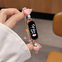 Jam Tangan LED Digital Bentuk Hati Merah Muda Baru Tahan Air Desain Retro Lucu untuk Pelajar LW6901