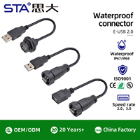 Connecteur étanche USB2.0, vis baïonnette 1 "-20UNEF, mâle vers femelle, câble d'extension de prise PCB, 0.5M, 1M, 2M