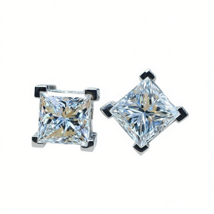 Boucles d'oreilles en or blanc E1101 avec diamants taille princesse, bijoux classiques naturels unisexes - Product Image 1