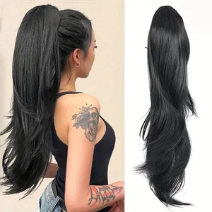 Extensions de cheveux synthétiques ondulées naturelles de 24 pouces avec cordon de serrage, extensions de cheveux à enrouler, extensions de queue de cheval pour femmes - Product Image 1