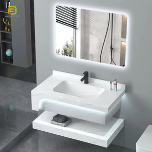 Usine mur accroché salle de bain lavabo armoire ensemble <span class=keywords><strong>surface</strong></span> solide salle de bain vanités marbre pierre frittée <span class=keywords><strong>Double</strong></span> évier vanité - Product Image 4