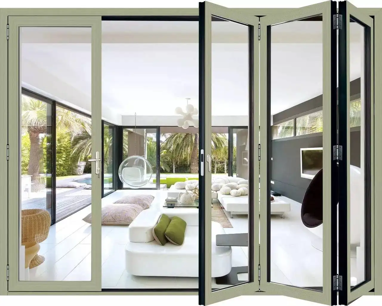 Pintu Lipat Aluminium Prima, Efisien Energi Kaca Tempered Aluminium Lipat Dua Pintu Teras Isolasi Suara