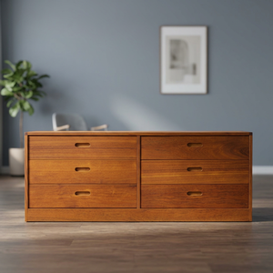 Mid Century Teak <b>Wood</b> <b>Dresser</b> with 6 Drawers and Recessed Plinth Base - Product Image 3