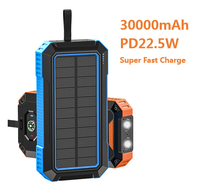 Banco de Energía Portátil Solar a Prueba de Agua con Carga Rápida de 30000mAh, Inalámbrico PD con 4 Puertos USB, Función SOS y Entrada Micro USB