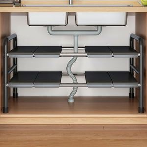 2 Tier Removable Panel Metal Carbon Steel Extendable Multilayer Under Sink Pot <b>Pan</b> Organizer Rack Shoes Rack - Product Image 6