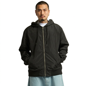Jogging coupe-vent décontracté pour hommes personnalisé coupe-vent à col montant en polyester avec capuche zippée pour hommes - Product Image 1