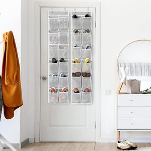 Simple Houseware 24 Pocket Over Door Shoe Organizer Grey 2 Pack Lightweight <b>Hook</b> Type Storage Rack for Shoes - Product Image 5