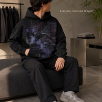 Sweat à capuche noir Original Plum Shadow Grid, pull streetwear violet abstrait pour la vente en gros de vêtements personnalisés