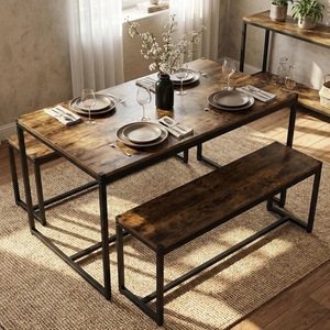 Factory direct sales of retro wood grain dining <b>table</b> <b>and</b> <b>bench</b> three-piece set, industrial style dining <b>table</b> <b>and</b> <b>chairs</b>, - Product Image 1