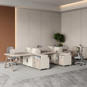 Arredamento per Ufficio Modulare Moderno Personalizzato Scrivania in Legno Massello con Cassetto Portadocumenti Postazione di Lavoro Completa per 2-8 Persone - Product Image 4