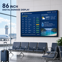 Écran commercial ultra HD 86 pouces à cadre fin pour aéroport, centre commercial, hôtel, affichage numérique LCD mural 86 pouces