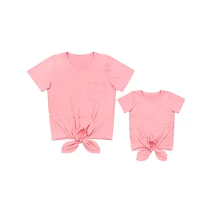 SY-079-ZXL-D3 розового цвета с короткими рукавами, галстук-бабочка, с бантиком для маленьких девочек; Эксклюзивная Одежда «Мама и я» Футболки