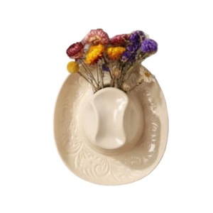 Cowboy <b>Hat</b> Vase Resin Wall Hanging Decor Rustic Floral <b>Display</b> Round Dark Brown Off White Pink - Product Image 5