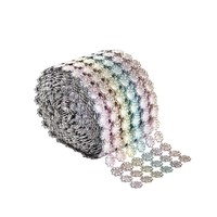 Vente en gros de garniture en maille à fleurs en strass argentées à 6 rangs pour la décoration de gâteaux de mariage, accessoires de lingerie