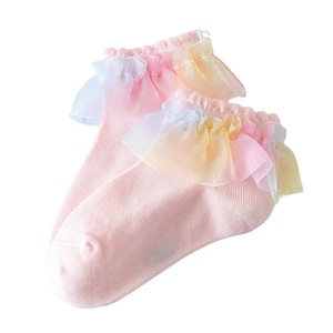 Princesa bebé tobillo calzado para niñas lindos calcetines <span class=keywords><strong>de</strong></span> baile esponjosos para niños con encaje con volantes novedad acogedora transpirable Calcetines antideslizantes - Product Image 2
