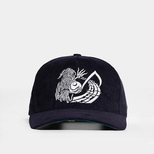 Casquettes en velours côtelé structurées personnalisées, 5 panneaux, logo brodé plat, bleu marine, snapback - Product Image 1