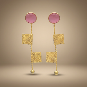 New Arrival Handmade Monalisa Zircon Indian Traditional Gold Plated Brass Stud <b>Earrings</b> with Flower Imprint Children's - Product Image 3