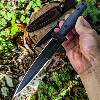 Couteau de survie à lame fixe Full Tang, finition oxyde noir, manche en fibre de nylon, pour camping et situations d'urgence en extérieur