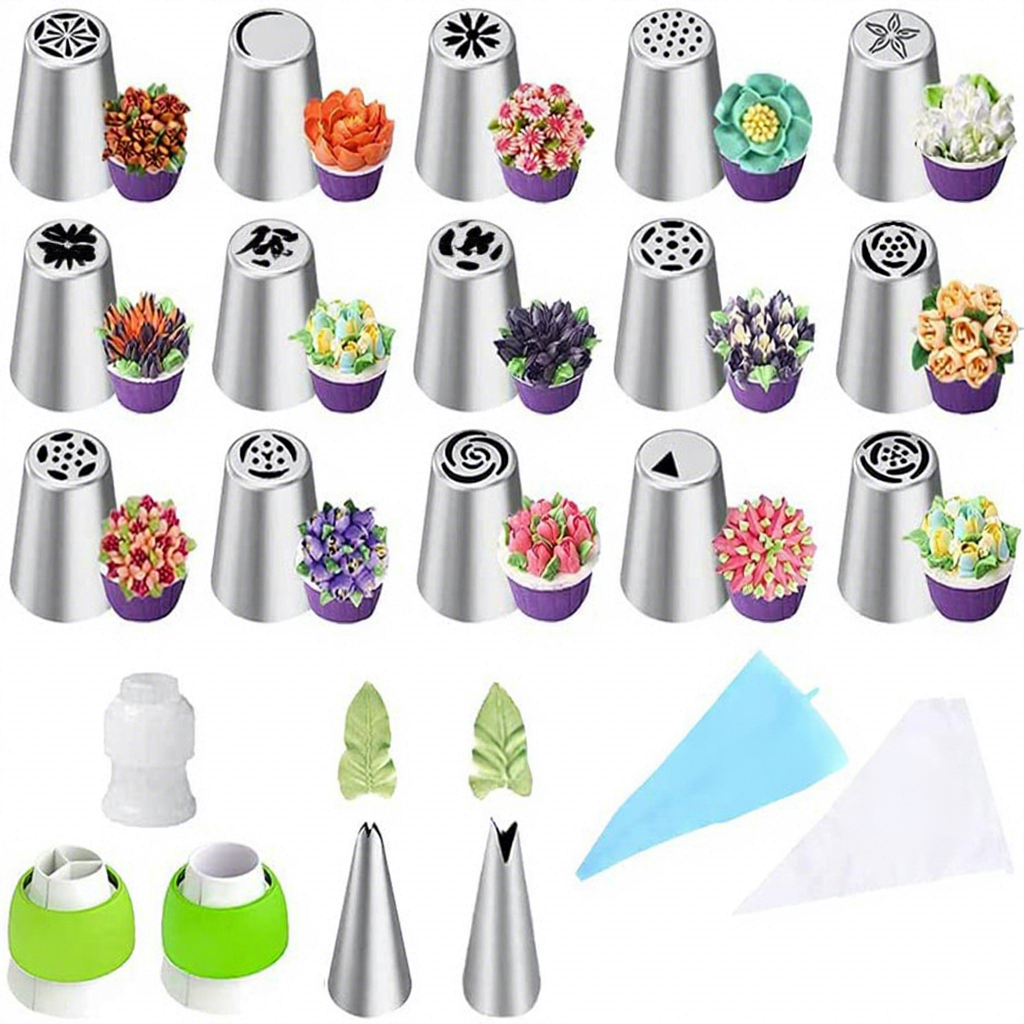 Ensemble de 32 douilles à pâtisserie en acier inoxydable argenté