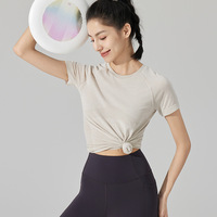 Kaus lengan pendek olahraga wanita, kaus atasan kebugaran Merino wol untuk lari Yoga Pilates wanita