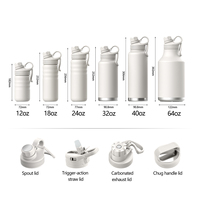 Vente en gros en stock bouteille d'eau en acier inoxydable à double paroi isolée sous vide thermo-flasque avec 2 couvercles et paille