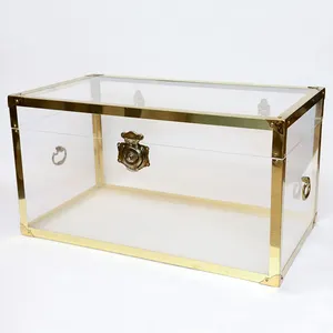 Gold Lucite Acrylic Furniture Metal Fitting Acrylic Vintage Trunks Table