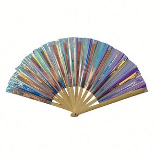 Éventails en bambou chromatiques irisés très populaires, grands éventails à main, éventails sonores pour la danse et les fêtes - Product Image 3