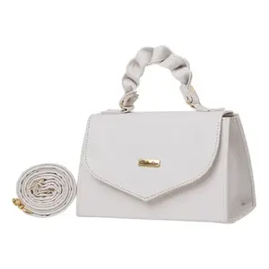 Bolso de Hombro para Mujer Fana Linda Bera, Cuero Blanco, Decoración de Cadena de Perlas, Estilo Moderno, Cierre de Cremallera, Verano Invierno - Product Image 1