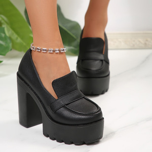 Zapatos de tacón grueso de boca profunda para mujer YT, talla grande, otoño 2026, nueva llegada, tacones altos de suela gruesa para tallas pequeñas - Product Image 2