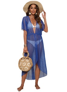 Europeu Mulheres Americanas Sexy Sheer <span class=keywords><strong>Lace</strong></span> Top Padrão Sólido Gravata Irregular <span class=keywords><strong>Cardigan</strong></span> 1 Peça Praia de Férias Cover-Up Front Logo - Product Image 5