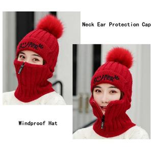 Gorro de lana cálido de invierno para hombre, bufanda de punto, calentador de cuello, a prueba de viento y frío, gorro grueso de felpa para mujer con protección para las orejas - Product Image 1