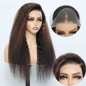 İŞLENMEMİŞ SAÇ HD dantel Frontal peruk, önceden koparılmış saç çizgisi manikür hizalanmış saç peruk, siyah kadınlar için vurgulamak renk kıvırcık insan saçı peruk