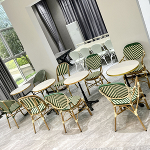 Outdoor French Bistro Garden Set <b>Round</b> <b>Table</b> and Rattan Chairs Waterproof Cafe Restaurant Furniture - Product Image 2