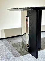 Ensemble de table à manger en pierre noire de luxe moderne, homologué CE, avec base en acier inoxydable à bord épaissi, pour hôtel et salon