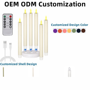 Venta al por mayor, listo para enviar: Juego de 6 velas LED cónicas recargables con efecto de llama 3D parpadeante, control remoto, temporizador y <span class=keywords><strong>base</strong></span> de carga. - Product Image 4