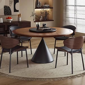 Bàn ăn tròn xoay kiểu dáng độc đáo, phong cách rustic, chân thép carbon, mặt gỗ, 4-6 chỗ ngồi - Product Image 6