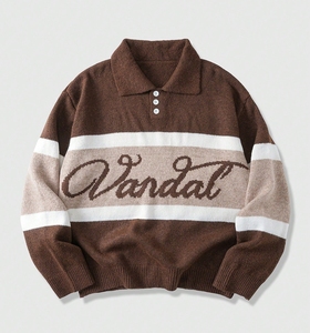 Biểu Tượng Tùy Chỉnh OEM & ODM Lỏng Giản Dị Thư Jacquard Mô Hình Thiết Kế Len Pha Trộn Người Đàn Ông Của Đan Polo Áo Len - Product Image 1